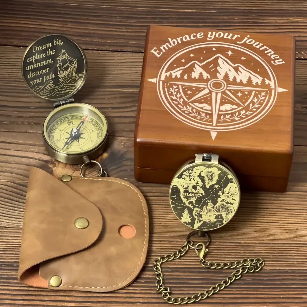 Graduation Gift Engraved Compass with Inspirational Quote – "Dream Big, Explore Unknown", Personalized Traveler Gift for Son, Him, Nautical Keepsake