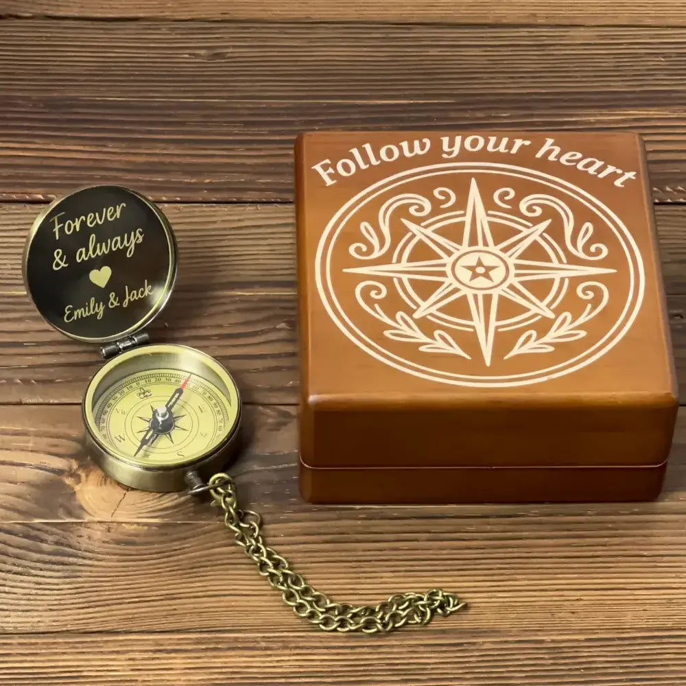 Romantic Anniversary Gift Personalized Compass Engraved "Forever & Always" – Wedding Gift for Husband, Him, Custom Name Keepsake