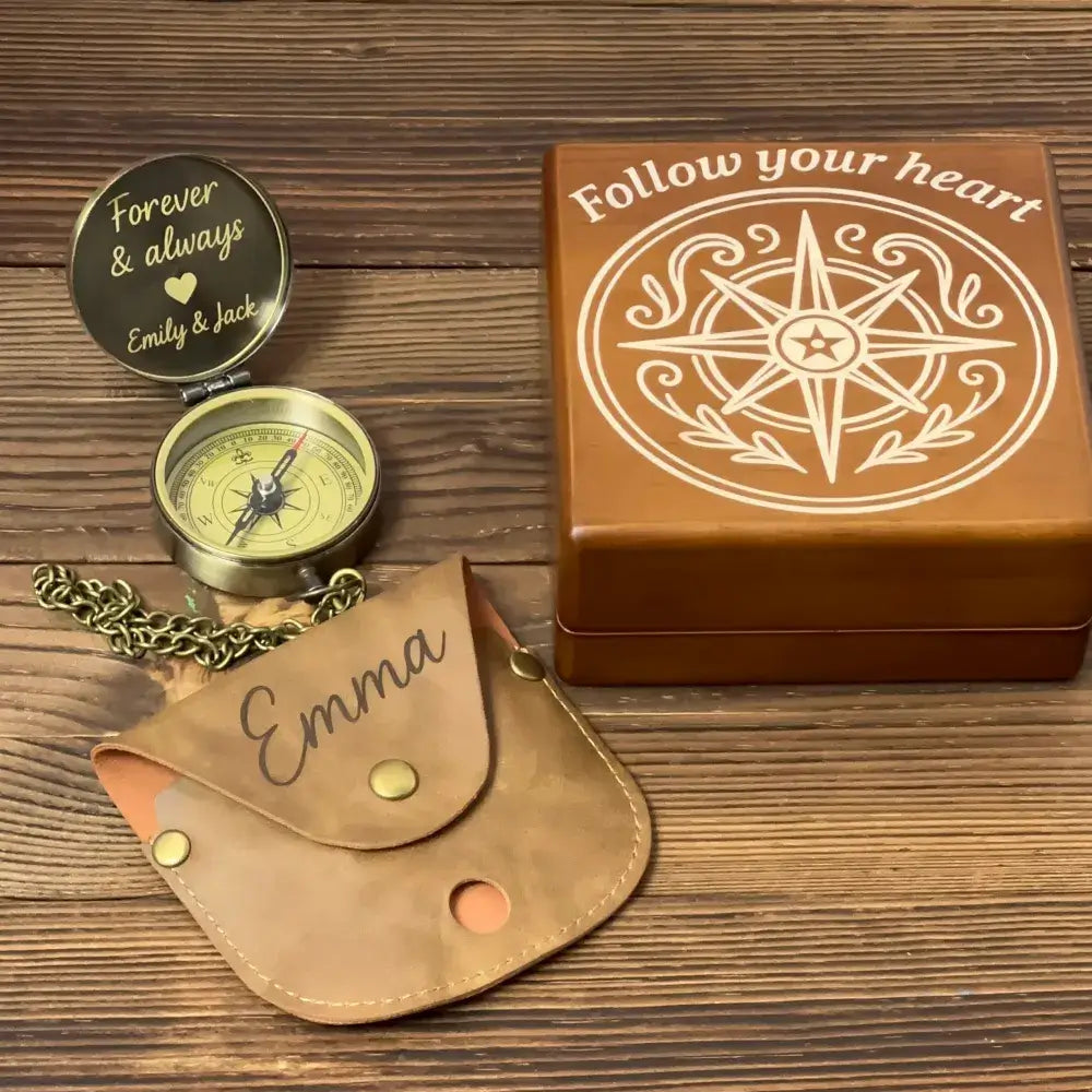 Romantic Anniversary Gift Personalized Compass Engraved "Forever & Always" – Wedding Gift for Husband, Him, Custom Name Keepsake