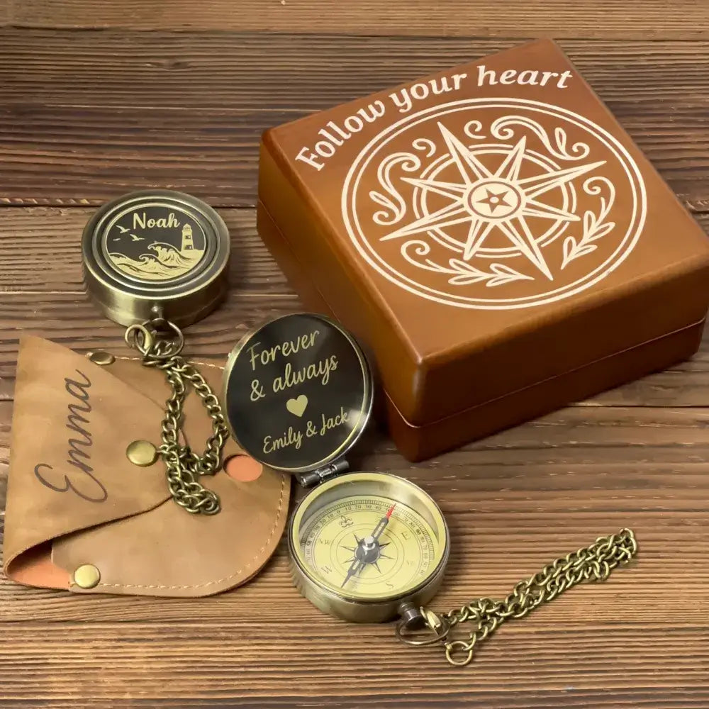 Romantic Anniversary Gift Personalized Compass Engraved "Forever & Always" – Wedding Gift for Husband, Him, Custom Name Keepsake