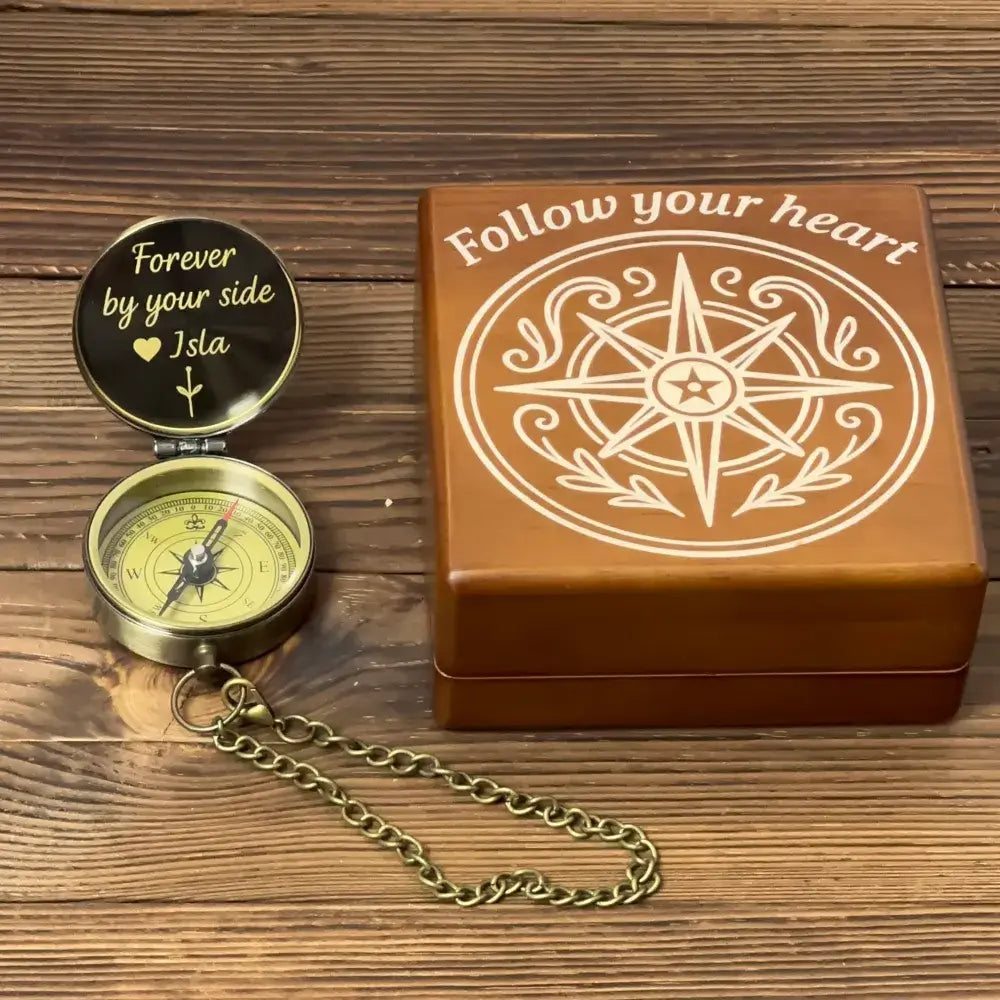 Romantic Gift Personalized Compass Engraved "Forever By Your Side" – Anniversary Gift for Him, Husband, Custom Name Keepsake
