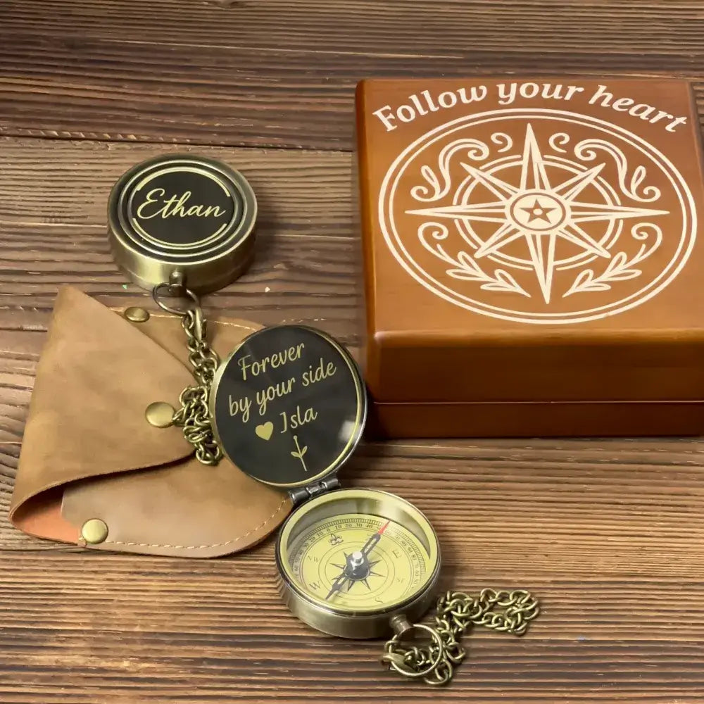 Romantic Gift Personalized Compass Engraved "Forever By Your Side" – Anniversary Gift for Him, Husband, Custom Name Keepsake