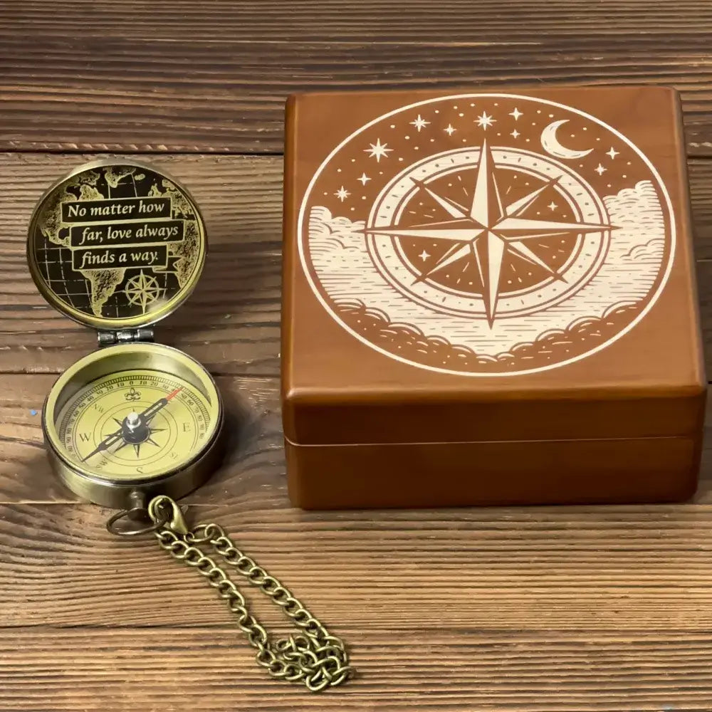 Personalized Long Distance Relationship Gift Engraved Compass – Romantic Quote "Love Finds A Way", Anniversary Gift for Husband, Boyfriend, Keepsake