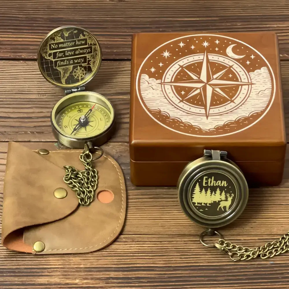 Personalized Long Distance Relationship Gift Engraved Compass – Romantic Quote "Love Finds A Way", Anniversary Gift for Husband, Boyfriend, Keepsake