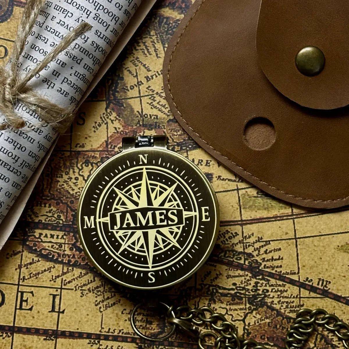 Personalized Name Engraved Compass | Groomsmen Gift for Him, Best Man | Custom Wedding Gift | Modern Windrose | Brass Working Compass