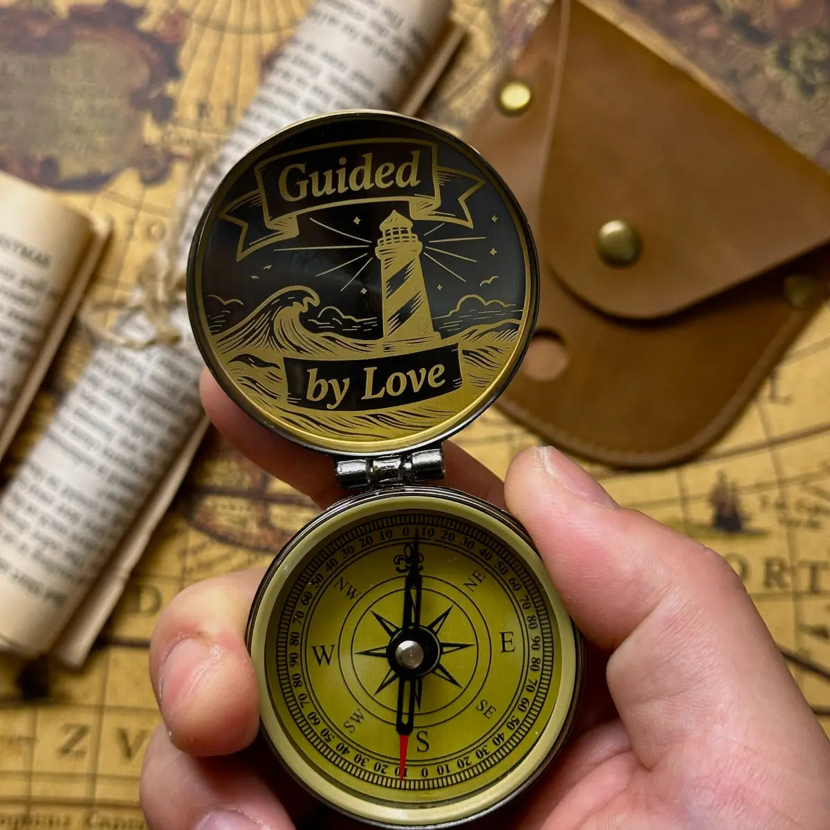 Personalized Name Engraved Compass | Groomsmen Gift for Him, Best Man | Custom Wedding Gift | Modern Windrose | Brass Working Compass