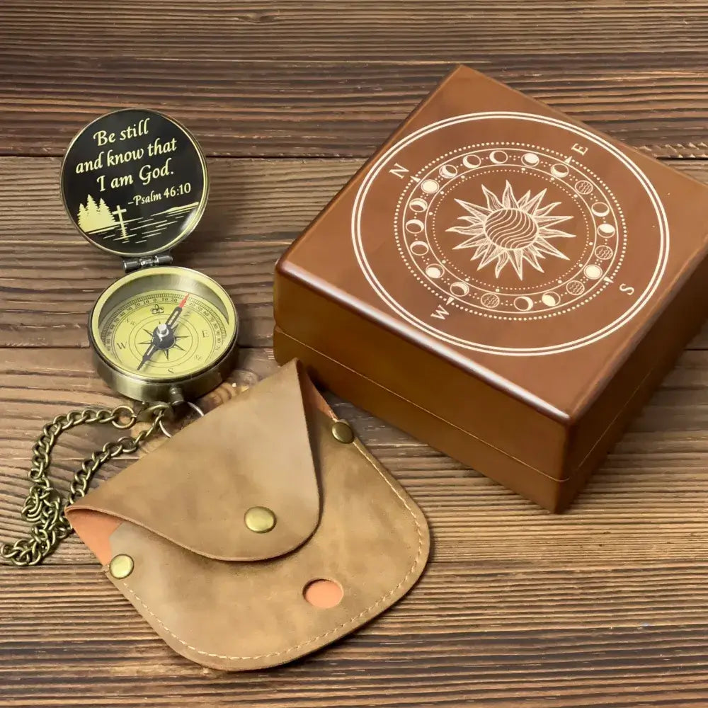 Christian Gift Personalized Compass with Bible Verse Psalm 46:10 – Cross Design "Be Still and Know", Engraved Faith Keepsake