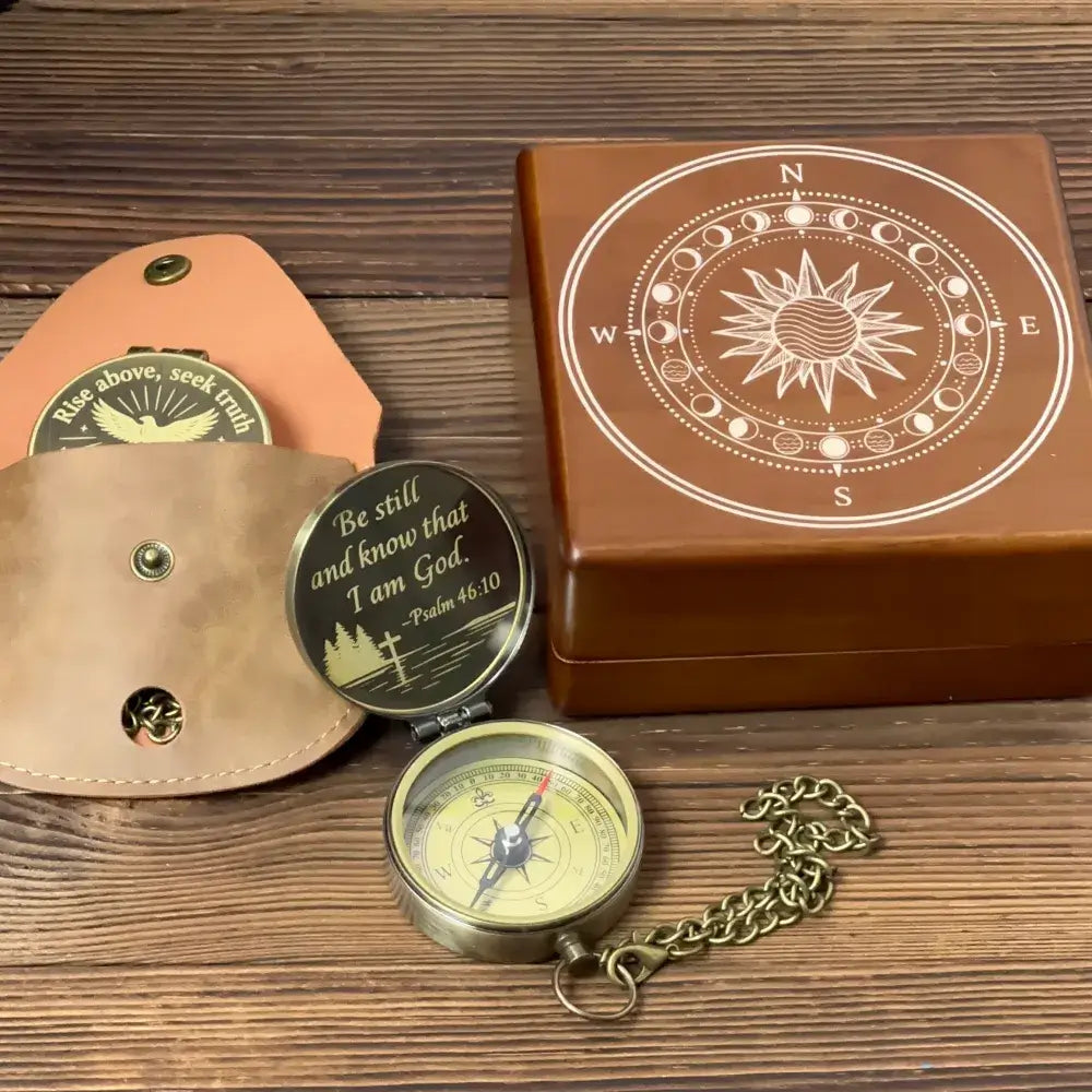 Christian Gift Personalized Compass with Bible Verse Psalm 46:10 – Cross Design "Be Still and Know", Engraved Faith Keepsake