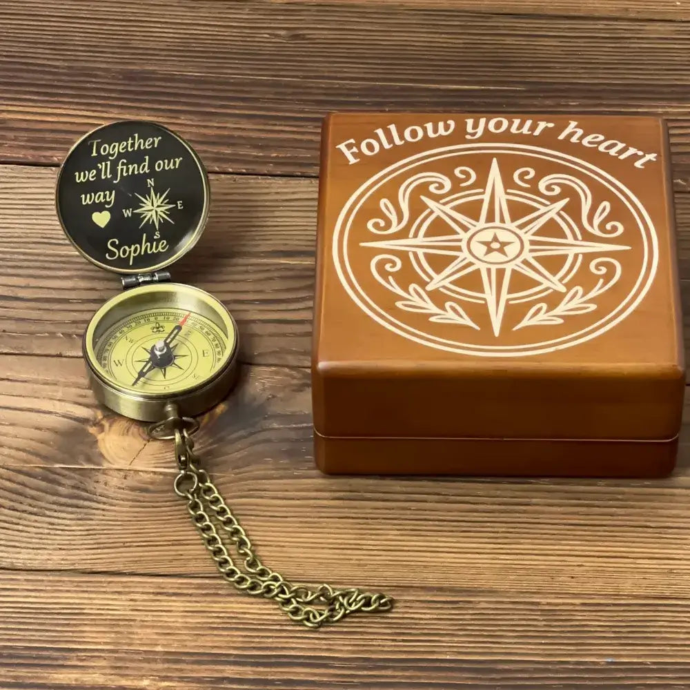 Romantic Anniversary Gift Engraved Compass – Personalized Quote "Together We'll Find Our Way", Wedding Gift for Husband, Keepsake