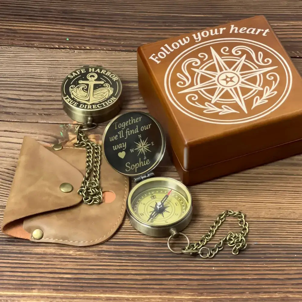 Romantic Anniversary Gift Engraved Compass – Personalized Quote "Together We'll Find Our Way", Wedding Gift for Husband, Keepsake