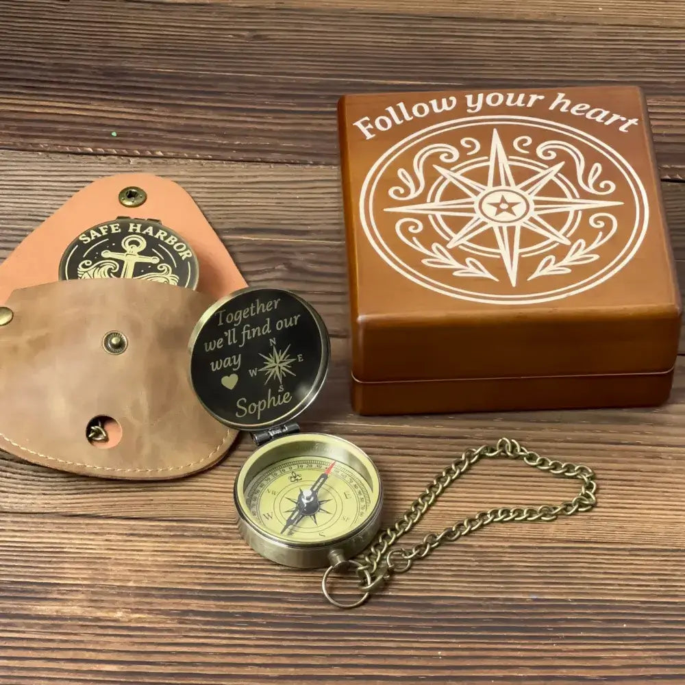 Romantic Anniversary Gift Engraved Compass – Personalized Quote "Together We'll Find Our Way", Wedding Gift for Husband, Keepsake