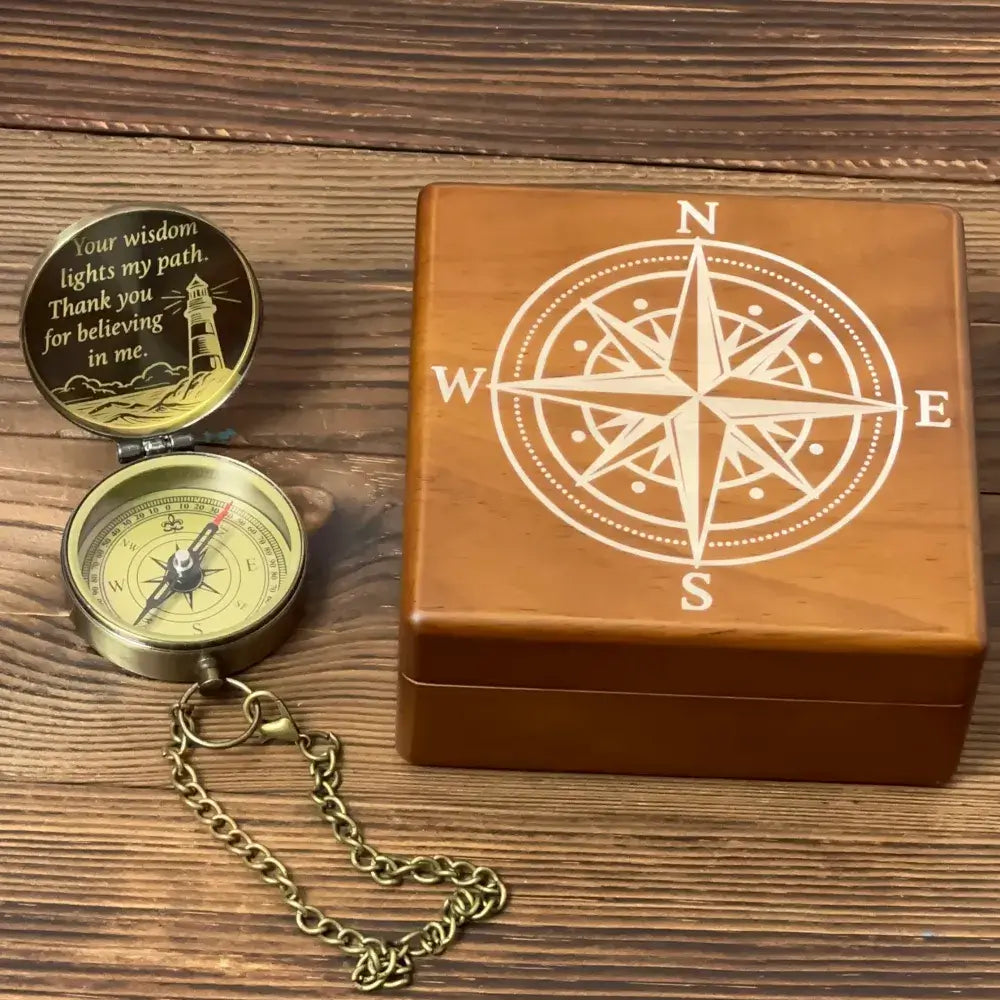 Gift for Mentor Personalized Compass Engraved "Your Wisdom Lights My Path" – Father's Day Gift for Dad, Teacher Appreciation Keepsake