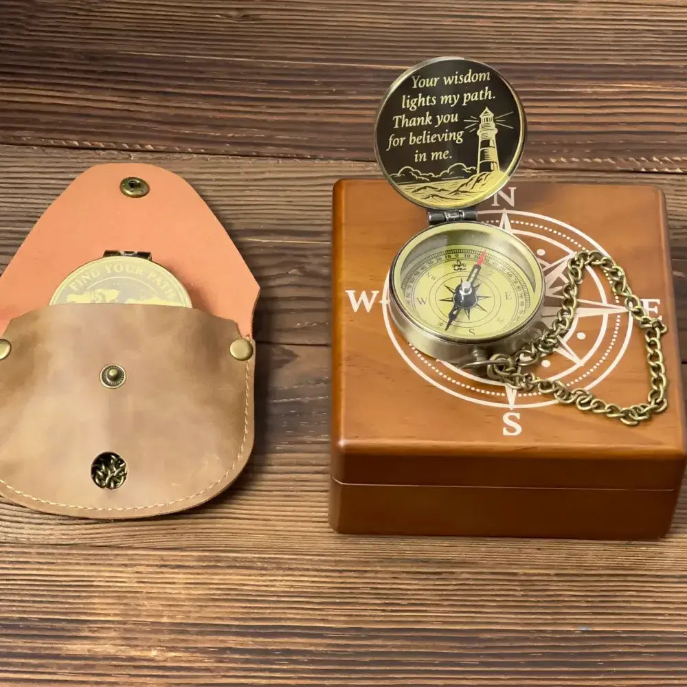 Gift for Mentor Personalized Compass Engraved "Your Wisdom Lights My Path" – Father's Day Gift for Dad, Teacher Appreciation Keepsake