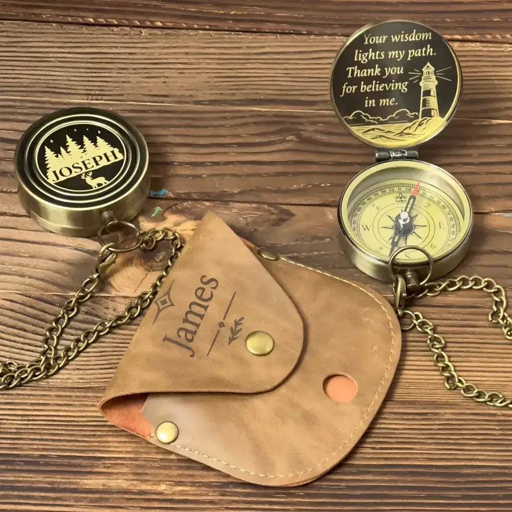 Gift for Mentor Personalized Compass Engraved "Your Wisdom Lights My Path" – Father's Day Gift for Dad, Teacher Appreciation Keepsake