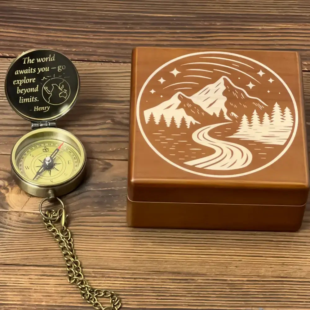 Graduation Gift Engraved Brass Compass with Inspirational Quote – "The World Awaits You", Personalized Traveler Gift for Son, Him, Adventure Keepsake