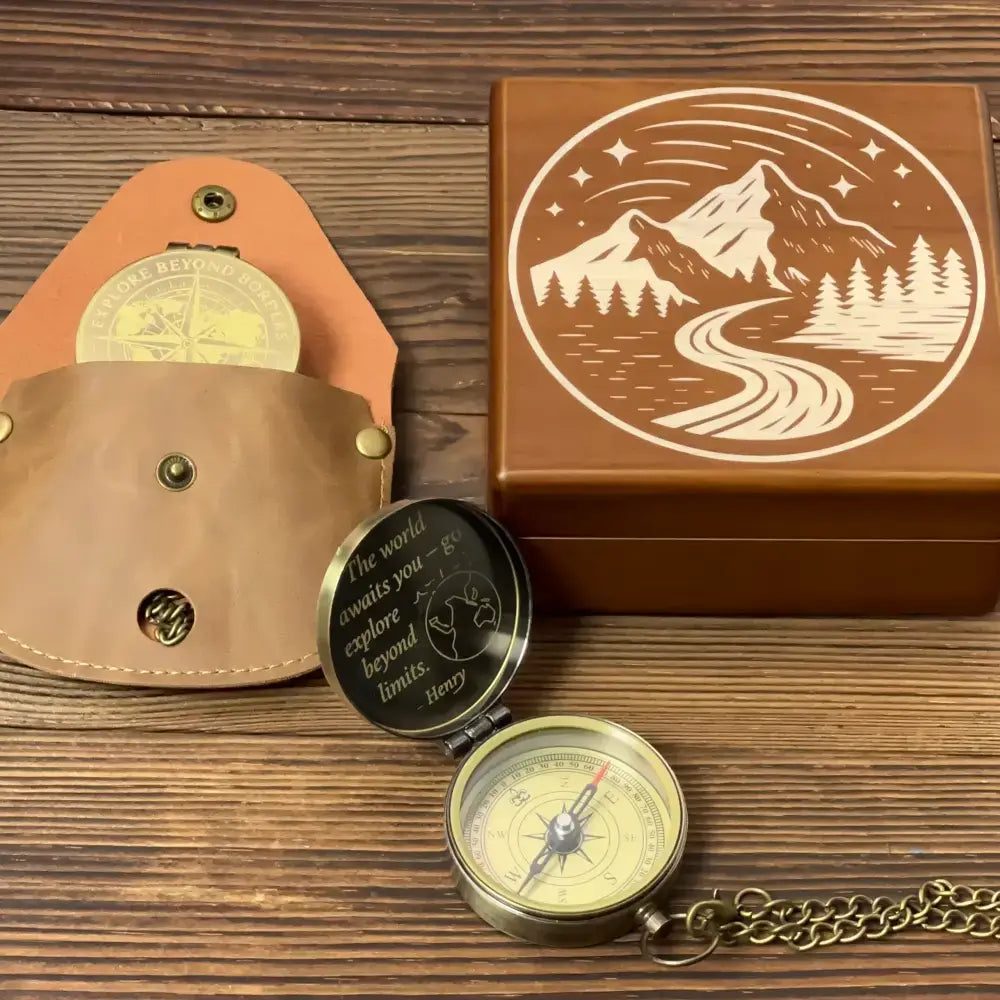 Graduation Gift Engraved Brass Compass with Inspirational Quote – "The World Awaits You", Personalized Traveler Gift for Son, Him, Adventure Keepsake