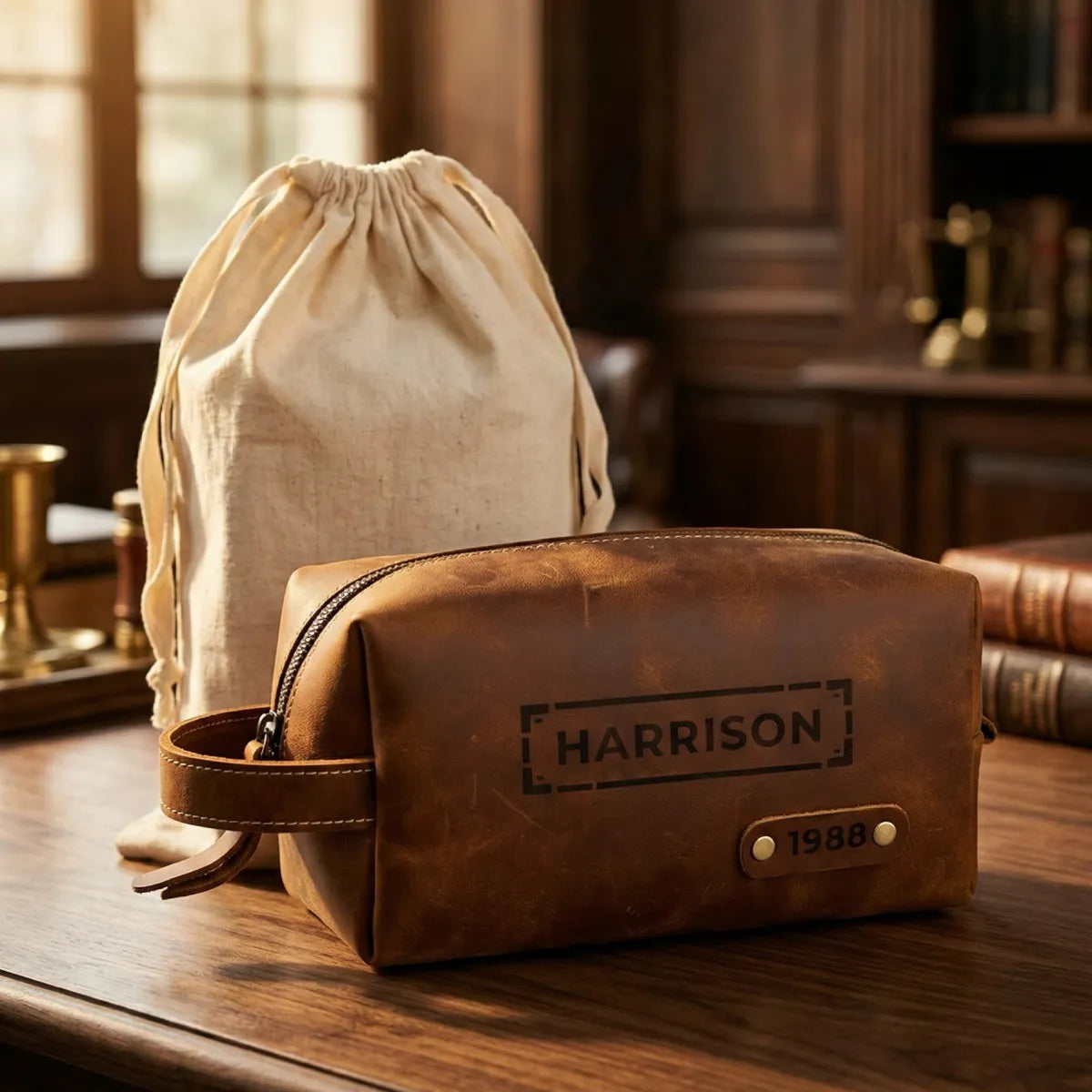 Personalized Toiletry Bag for Men – Genuine Leather Monogrammed Dopp Kit – Custom Travel Organizer & Gift for Him