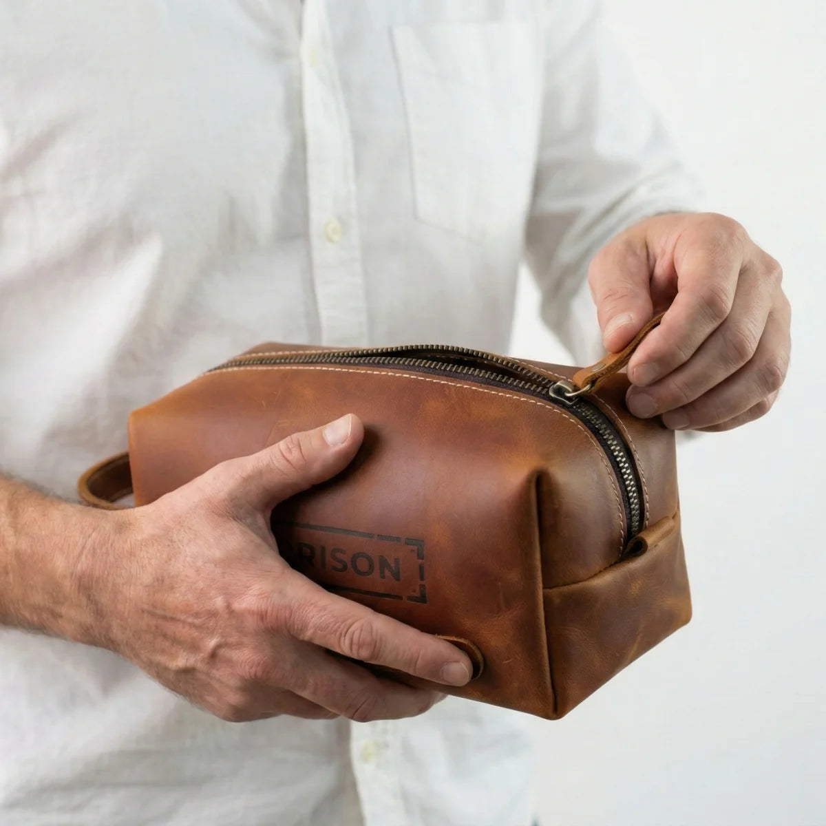 Personalized Toiletry Bag for Men – Genuine Leather Monogrammed Dopp Kit – Custom Travel Organizer & Gift for Him