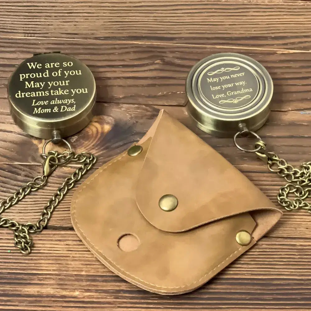 Graduation Gift Engraved Compass from Mom & Dad – "We Are So Proud of You", Personalized Keepsake for Son or Daughter with Custom Handwriting