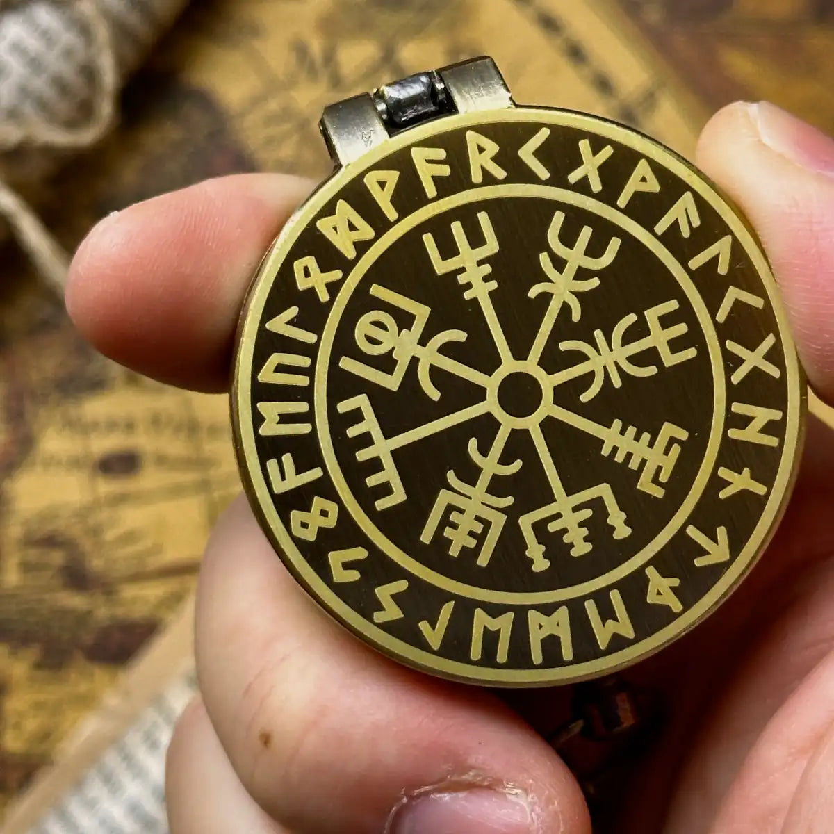 Viking Compass Engraved "Vegvisir" | Norse Mythology Gift for Him, Dad | Personalized Rune Compass | Custom Handwriting | Brass Working Compass