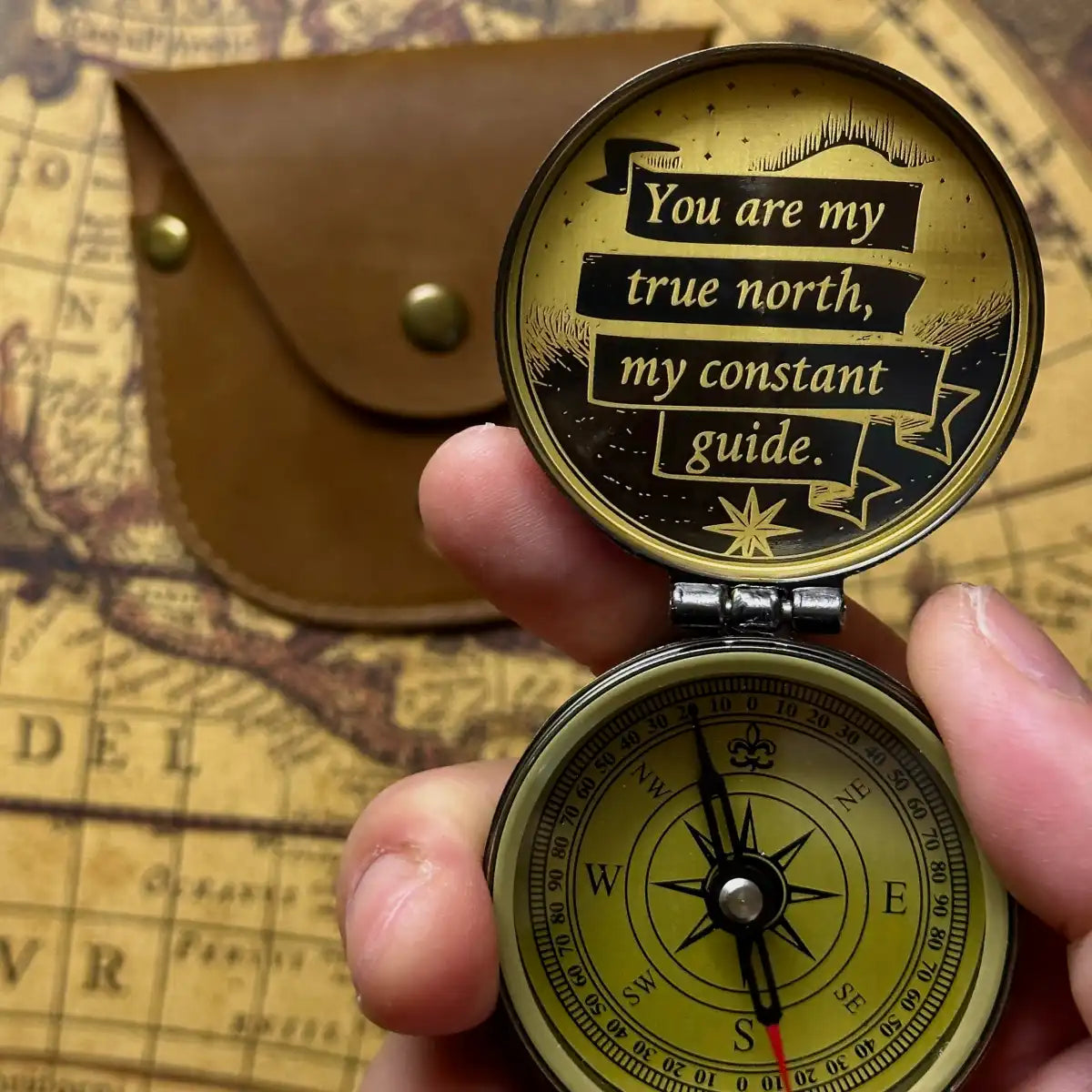 Viking Compass Engraved "Vegvisir" | Norse Mythology Gift for Him, Dad | Personalized Rune Compass | Custom Handwriting | Brass Working Compass
