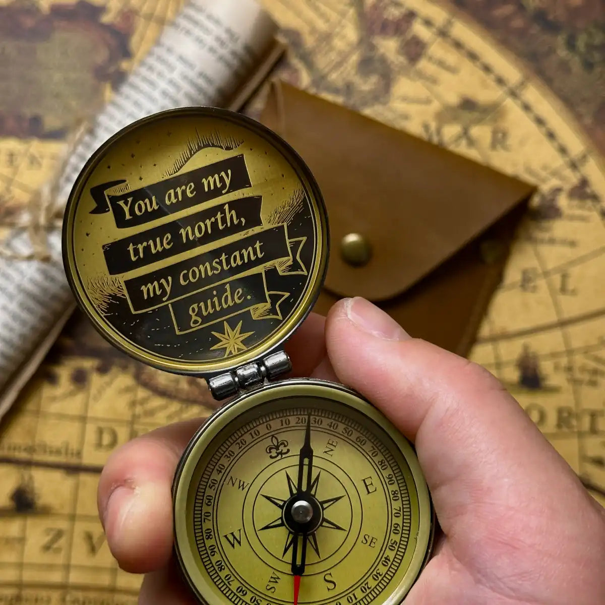 Viking Compass Engraved "Vegvisir" | Norse Mythology Gift for Him, Dad | Personalized Rune Compass | Custom Handwriting | Brass Working Compass