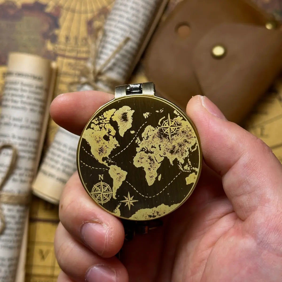 Vintage Map Engraved Compass | Graduation Gift for Son, Him | Traveler Gift | Personalized Retirement Gift | Custom Quote | Brass Working Compass