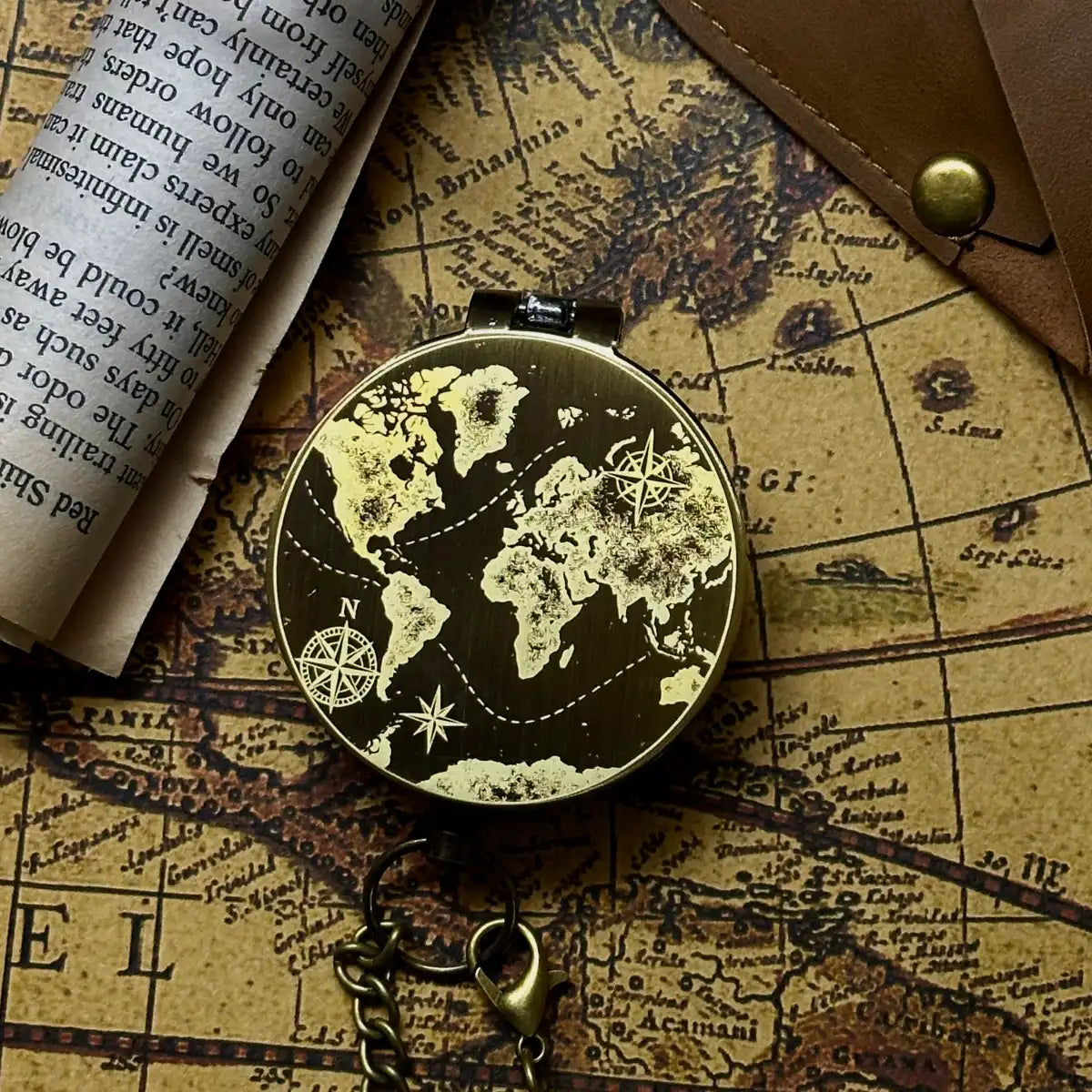 Vintage Map Engraved Compass | Graduation Gift for Son, Him | Traveler Gift | Personalized Retirement Gift | Custom Quote | Brass Working Compass