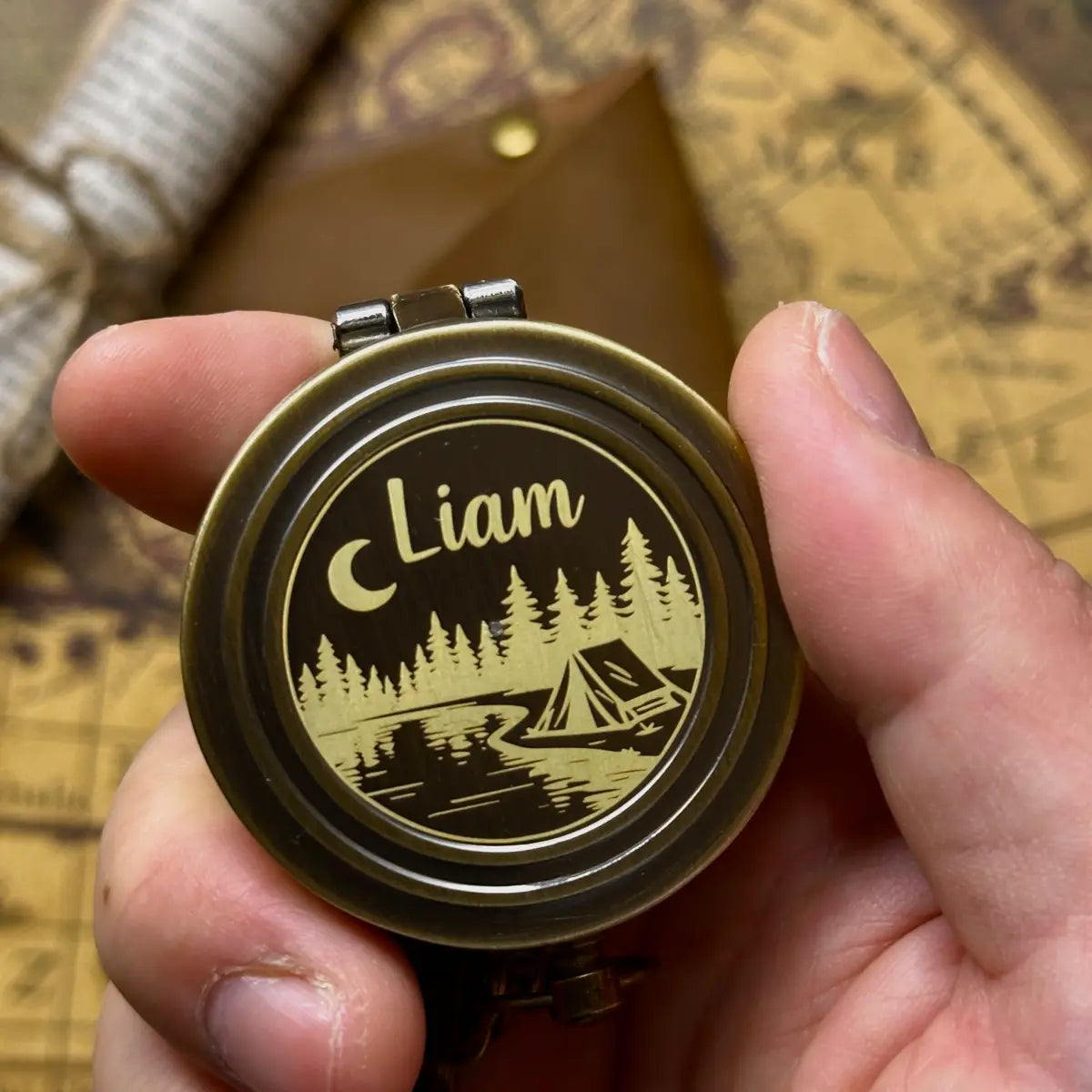 Vintage World Map Engraved Compass | Nautical Ship Gift for Him, Dad | Personalized Retirement Gift | Old World | Brass Working Compass