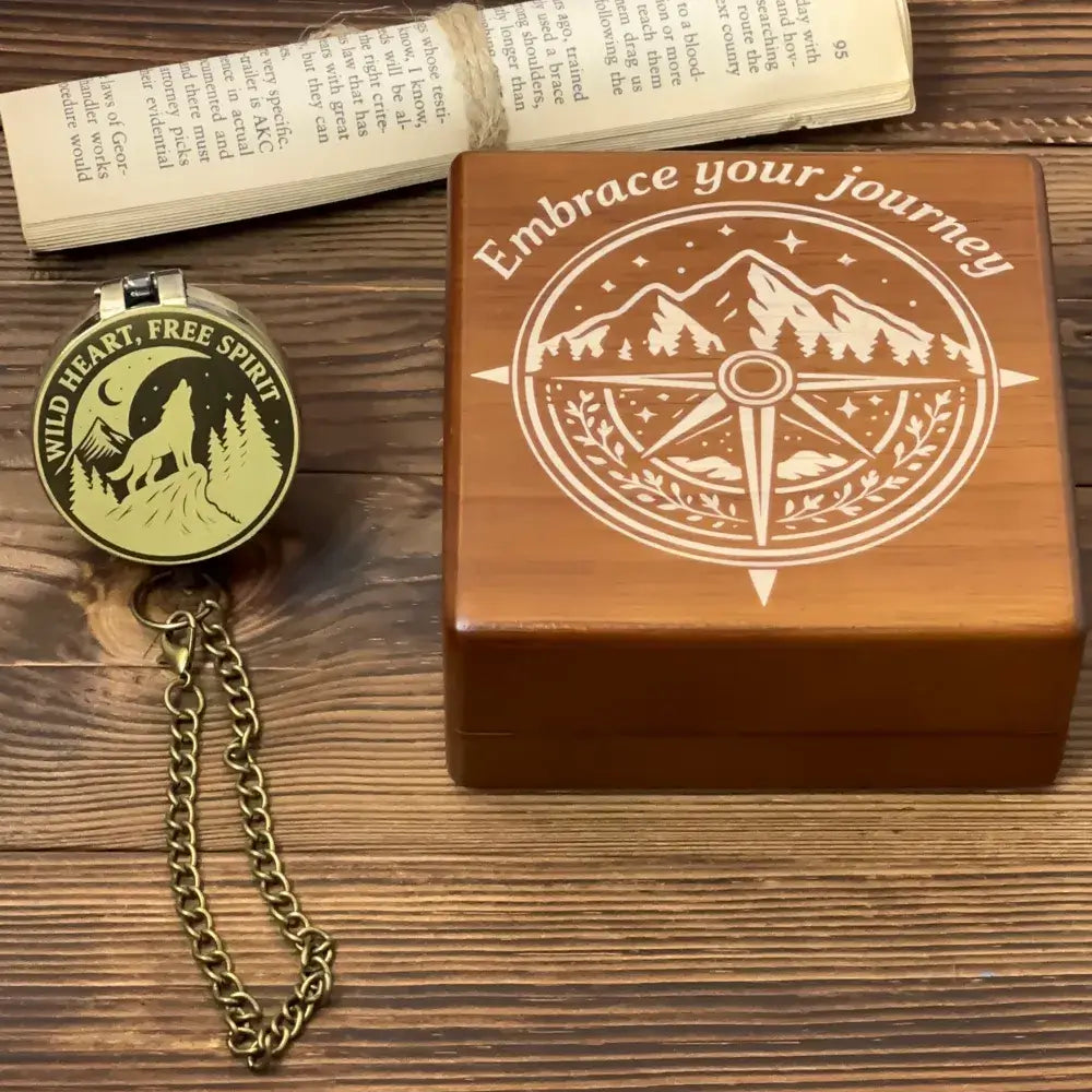 Engraved Brass Compass Gift for Men – Personalized Eagle & Waves Design for Husband, Dad or Boyfriend